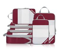 Prezon set versatile da 6 cubi da viaggio compressibili e svuotato, Design a rete prospettica, Salvaspazio e leggero, Organizer da viaggio portatile e resistente, Borgogna
