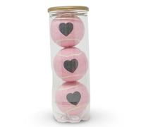 Prezzo 3 palline da tennis con motivo a cuore in un tubo (1 x 3 palline cuori d'amore) | Tipo 2 standard ITF | Prodotto nel Regno Unito | Per compleanni e San Valentino! | Rosa pastello!