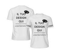 PRFELMG Maglietta Personalizzata per Uomo Donna,Crea la Tua Magliette Personalizzate, Aggiungi Logo/Immagine/Stemma,Maglia Personalizzata Stampa Fronte Retro e Maniche,Tshirt Personalizzate