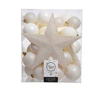 PRGA 33 Palline di Natale+Puntale Bianco Lana ASSORTITE Albero di Natale ADDOBBI Decorazioni