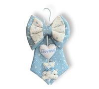Pri Frog Fiocco nascita 2 colori fantasia luna e stelle - Tema della coccarda nascita orsetto e nome personalizzato - Fiocco nascita bimbo o bimba - Coccarda nascita con nome personalizzato