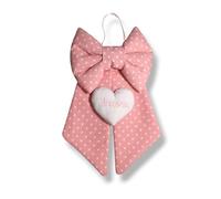 Pri Frog Fiocco nascita classico 1 colori a pois con cuore e nome personalizzato - Rosa Azzurro con nome ricamato (Rosa)