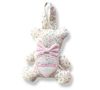 Pri Frog Fiocco nascita Orsetto - Mini orsetto in cotone con nome ricamato - Fantasia a fiorellini - Regalo Neonato a forma di orsetto - Personalizzato con nome ricamato Fatto a mano