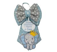 Pri Frog Fiocco nascita per nonni - Coccarda nascita per bimbo o bimba con elefantino e scritta personalizzata - Fiocco nascita nonni fantasia luna e stelle