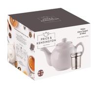 Price & Kensington - Teiera inglese con colino per 6 tazze, in gres porcellanato di alta qualità, con glassa, bianca, adatta al microonde e alla lavastoviglie