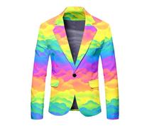 Pride - Giacca da uomo con stampa arcobaleno colorata, slim fit, risvolto, casual, per il tempo libero, per feste, con un bottone, stile retrò, S, multicolore, L