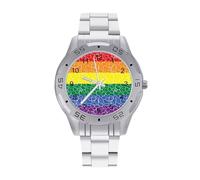 Pride LGBT Flag - Orologio da polso da uomo, in acciaio inox, analogico, al quarzo, Stile:, regular, Bracciale