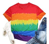 Pride Shirts - Maglietta da donna con bandiera arcobaleno gay tie dye, girocollo casual, Multicolore 1, XL