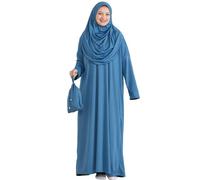 Prien Abito Musulmano da Donna con Hijab, Abaya, Set di Vestito per Preghiera Istantanea, Abbigliamento Islamico, Caftano Dubai Jilbab Burqa (IT, Testo, XS, XXL, Regular, Regular, Indaco)