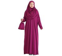 Prien Abito Musulmano da Donna con Hijab, Abaya, Set di Vestito per Preghiera Istantanea, Abbigliamento Islamico, Caftano Dubai Jilbab Burqa (IT, Testo, 3XL, 6XL, Regular, Regular, Fucsia)
