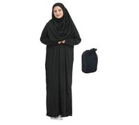 Prien Abito Musulmano da Donna con Hijab, Abaya, Set di Vestito per Preghiera Istantanea, Abbigliamento Islamico, Caftano Dubai Jilbab Burqa (IT, Testo, 3XL, 6XL, Regular, Regular, Nero)