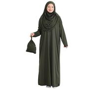 Prien Abito Musulmano da Donna con Hijab, Abaya, Set di Vestito per Preghiera Istantanea, Abbigliamento Islamico, Caftano Dubai Jilbab Burqa (IT, Testo, XS, XXL, Regular, Regular, Cachi)