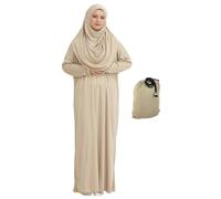 Prien Abito Musulmano da Donna con Hijab, Abaya, Set di Vestito per Preghiera Istantanea, Abbigliamento Islamico, Caftano Dubai Jilbab Burqa (IT, Testo, XS, XXL, Regular, Regular, Visone)