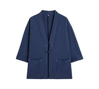 PRIJOUHE Cardigan Kimono da uomo di moda giapponese Plus Size Giacca Yukata Casual Cotone Lino Sette Manica Leggero - - X-Large