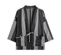 PRIJOUHE Cardigan Kimono da uomo di moda giapponese Plus Size Giacca Yukata Casual Cotone Lino Sette Manica Leggero - nero - Medium