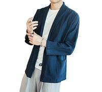 PRIJOUHE - Cardigan Kimono da uomo, in stile giapponese, misto cotone, con sette maniche, tinta unita, apertura frontale - - XL