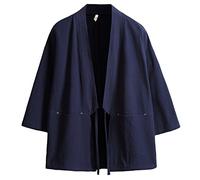 Prijouhe - Cardigan kimono da uomo, stile giapponese, in cotone e lino, a sette maniche, leggero - - L