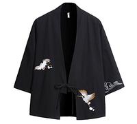 Prijouhe - Cardigan kimono da uomo, stile giapponese, in cotone e lino, a sette maniche, leggero - - L