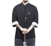 Prijouhe - Cardigan kimono da uomo, stile giapponese, in cotone e lino, a sette maniche, leggero - - L