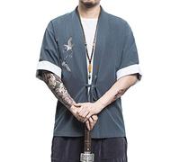 Prijouhe - Cardigan kimono da uomo, stile giapponese, in cotone e lino, a sette maniche, leggero - - M