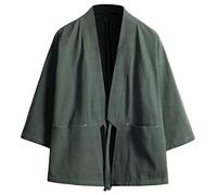 Prijouhe - Cardigan kimono da uomo, stile giapponese, in cotone e lino, a sette maniche, leggero - - M