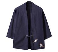 Prijouhe - Cardigan kimono da uomo, stile giapponese, in cotone e lino, a sette maniche, leggero - - XL