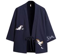 Prijouhe - Cardigan kimono da uomo, stile giapponese, in cotone e lino, a sette maniche, leggero - - XL