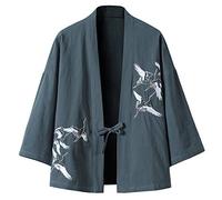 Prijouhe - Cardigan kimono da uomo, stile giapponese, in cotone e lino, a sette maniche, leggero - - XL