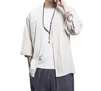 Prijouhe - Cardigan kimono da uomo, stile giapponese, in cotone e lino, a sette maniche, leggero - - XS