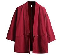 Prijouhe - Cardigan kimono da uomo, stile giapponese, in cotone e lino, a sette maniche, leggero - - XX-Large