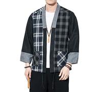 Prijouhe - Cardigan kimono da uomo, stile giapponese, in cotone e lino, a sette maniche, leggero - - XX-Large