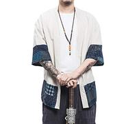 Prijouhe - Cardigan kimono da uomo, stile giapponese, in cotone e lino, a sette maniche, leggero - - XX-Large