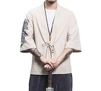 Prijouhe - Cardigan kimono da uomo, stile giapponese, in cotone e lino, a sette maniche, leggero - - XX-Large