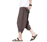 PRIJOUHE Harem Capri Pantaloni da uomo, gamba larga, pantaloni estivi in lino - - S