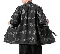 PRIJOUHE - Kimono da uomo, cardigan leggero casual misto cotone lino sette maniche aperte davanti cappotto Outwear - - S