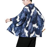 PRIJOUHE - Kimono da uomo, cardigan leggero casual misto cotone lino sette maniche aperte davanti cappotto Outwear - - XL