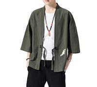 PRIJOUHE - Kimono da uomo, cardigan leggero casual misto cotone lino sette maniche aperte davanti cappotto Outwear - - XX-Large