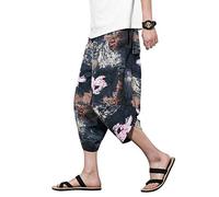 PRIJOUHE Pantaloni Capri Harem da uomo con gamba larga, pantaloni estivi in lino, Rosa, XXL