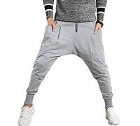 PRIJOUHE Pantaloni da jogging da uomo, pantaloni della tuta, felpe con cavallo basso slim fit pantaloni harem hip hop, Grigio chiaro 2, S