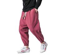 PRIJOUHE Pantaloni da jogging da uomo, pantaloni della tuta, felpe con cavallo basso slim fit pantaloni harem hip hop, Rosso-48, XX-Large