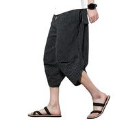 PRIJOUHE - Pantaloni da uomo Harem Capri, gamba larga, pantaloni estivi in lino - - M