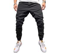 PRIJOUHE - Pantaloni harem da uomo, con cavallo basso, stile hip hop - Nero - M