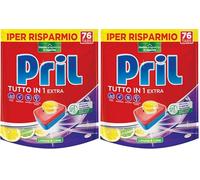 Pril Tutto in 1 Extra Tabs Limone & Lime Detersivo, Pastiglie per lavastoviglie attive già a basse temperature (40°), Detersivo lavastoviglie con 8 azioni, 1 x 76 tabs (Confezione da 2)
