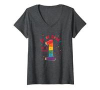Prima Classe Here I Come Rainbow Celebration per Gli Studenti Maglietta con Collo a V, Donna, Grigio Scuro, S