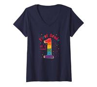 Prima Classe Here I Come Rainbow Celebration per Gli Studenti Maglietta con Collo a V, Donna, Navy, S