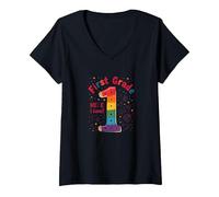 Prima Classe Here I Come Rainbow Celebration per Gli Studenti Maglietta con Collo a V, Donna, Nero, XL