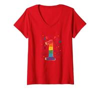 Prima Classe Here I Come Rainbow Celebration per Gli Studenti Maglietta con Collo a V, Donna, Rosso, M