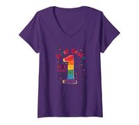 Prima Classe Here I Come Rainbow Celebration per Gli Studenti Maglietta con Collo a V, Donna, Viola, XL