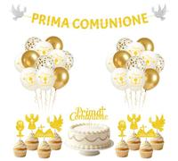Prima Comunione Palloncini Decorazioni,Palloncini Oro Bianco,Prima Comunione Banner Ghirlanda Cake Topper,Addobbi per Festa Cresima Battesimo Compleanno