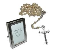 Prima Comunione Perla Rosario Perline E Foto Cornice Set Regalo